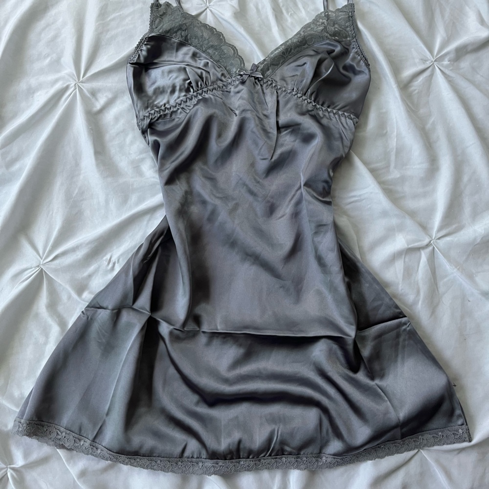 Elegant Gray Satin Chemise